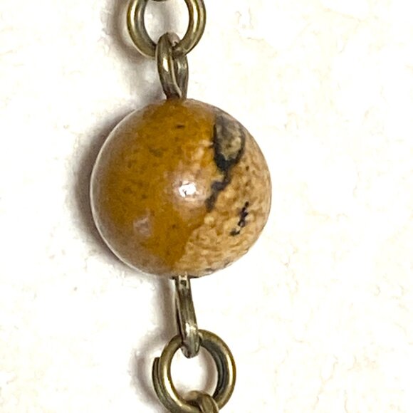 Genuine Yellow Picture Jasper Short Necklace, Bronze Slim Mushroom + Gemstone - Picture 10 of 15